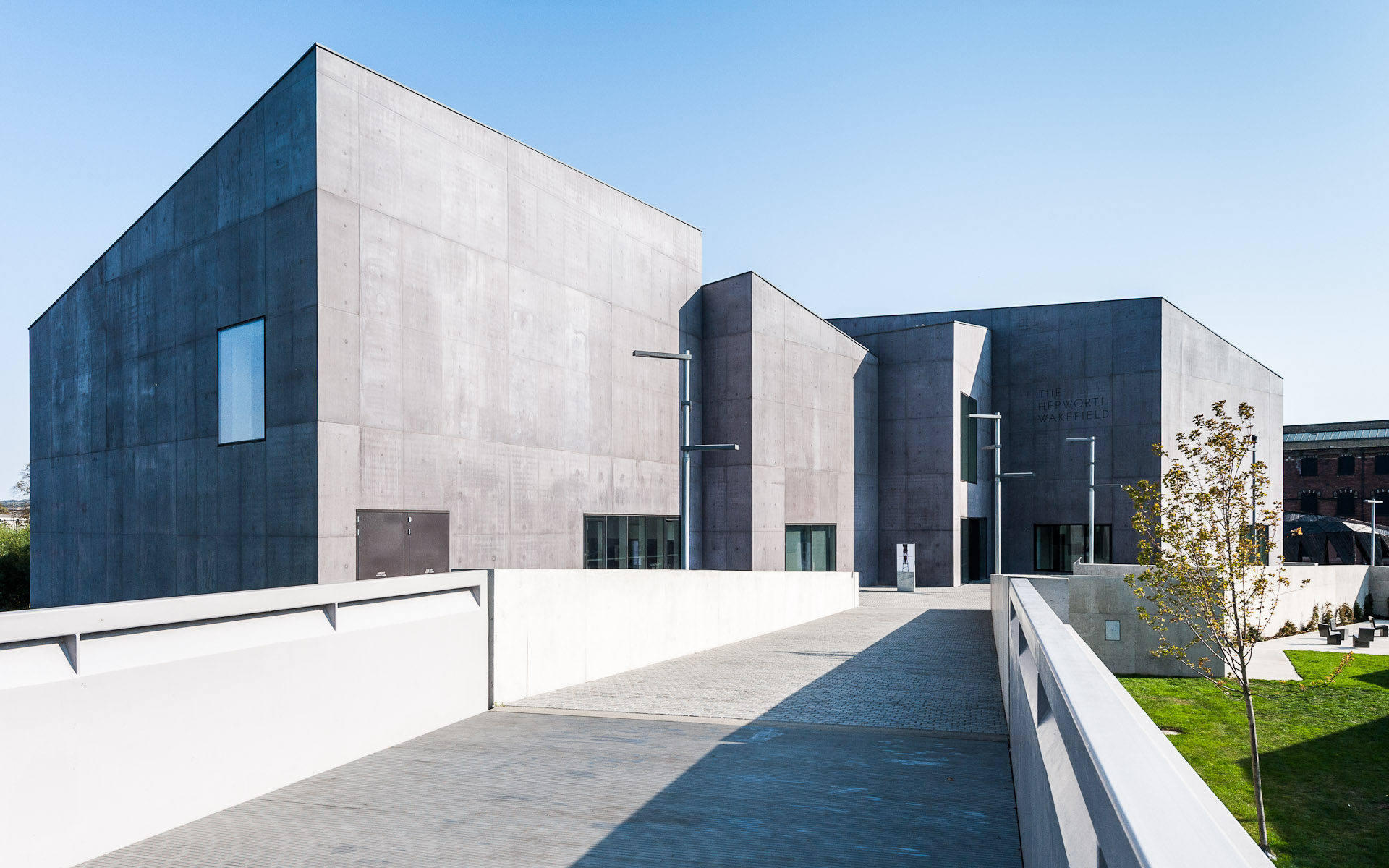 Exterior daytime photograph of Hepworth Wakefield gallery in West Yorkshire England
